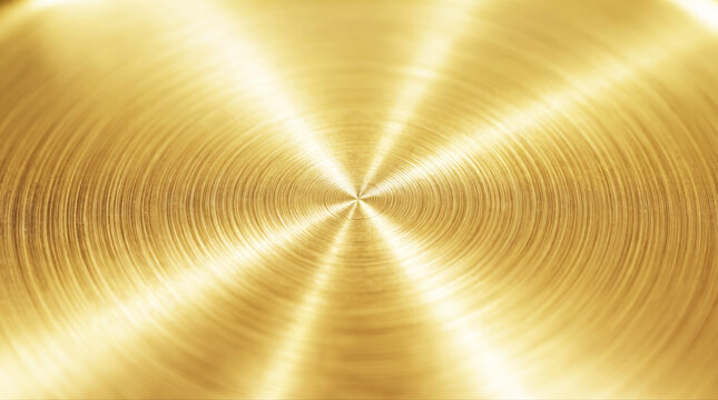 Circular brushed gold metallic surface texture background with radial light reflection