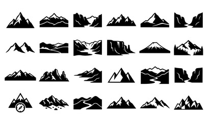 Fototapeta premium Mountain Peak Landscape Outline and Silhouette Vector Icons