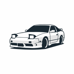 Fototapeta premium White sports car illustration with bold black outline.