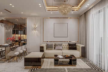 Interior scene and Mockup, modern style living room decorated with white and gold accents © Dulal