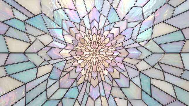 Stained Glass Window, Abstract Floral Pattern, Geometric Design, Decorative Art, Interior Detail, Colorful Texture