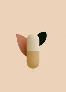 Minimalistic illustration of a flower. the background is a light peach color. in the center of the image, there is a large, cylindrical object with a black stem.