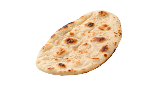 Single fresh baked indian naan flatbread isolated on transparent background