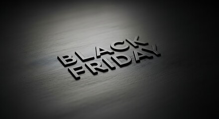 Fototapeta premium Black Friday bold 3d text lettering embossed on a dark wooden textured surface background