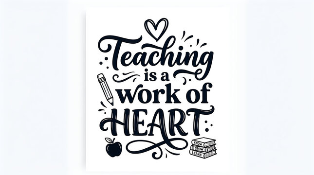 Teaching is a work of heart inspirational typography quote design for teachers and educational school projects