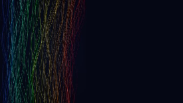 Spectrum Colored Wavy Particle Strings Abstract Motion Graphic on Dark Background