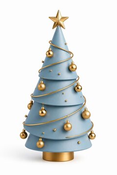 Decorative blue paper Christmas tree with golden ornaments and star