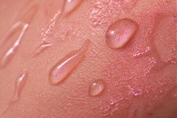 Fototapeta premium Skin with moisturizing droplets and glossy shimmer closeup macro
