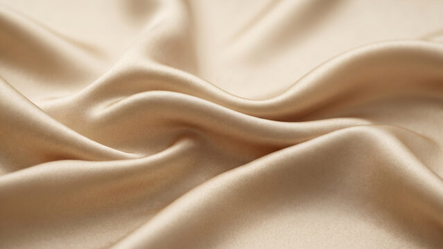 Soft light Beige, Cream, Light Gold satin fabric folds, luxurious smooth textile texture background