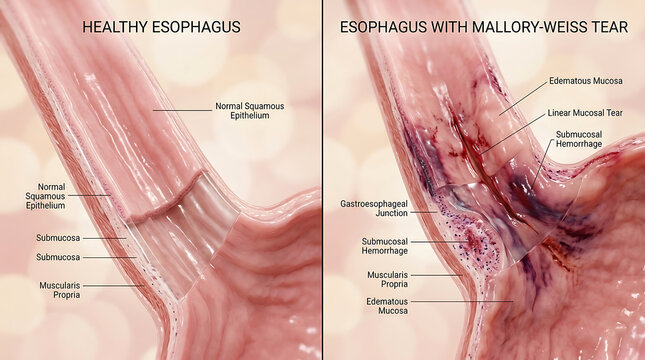 Healthy Stomach Versus GERD Reflux Esophagitis and Barrett's Esophagus
