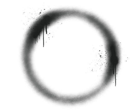 Spray paint circle ring element with drip details. Street art aerosol round border stencil isolated on background for urban design.