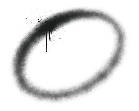 Spray paint circle oval ring frame element with aerosol mist texture. Street art grunge border isolated on background for urban graphic design.