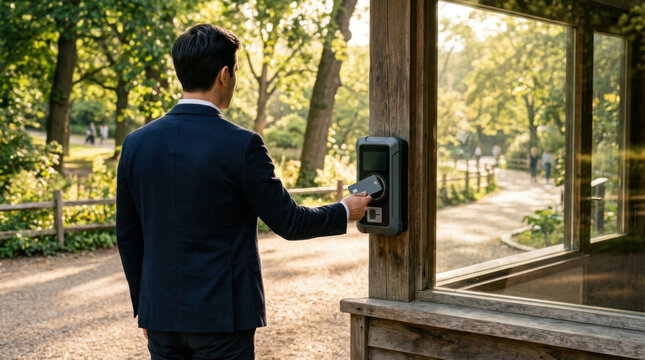 Digital cash card tap contactless payment park gate entrance outdoor