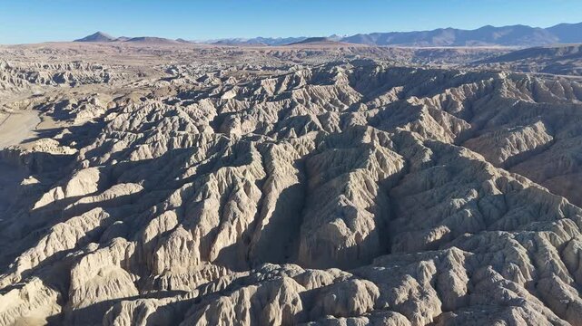 Wide drone view of vast Zanda Clay Forest formations in Tibet, China