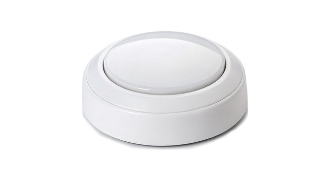 Simple round white plastic wall ceiling fixture isolated on transparent background