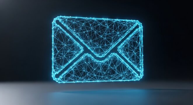 Digital email icon made with glowing blue lines and data connection dots illustration futuristic