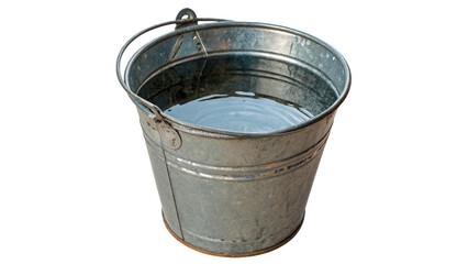 Old rustic zinc metal bucket with water isolated on transparent background © Hanna