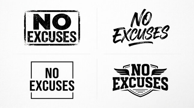 Typography Collection with No Excuses Quote, Motivational Vector Lettering Design