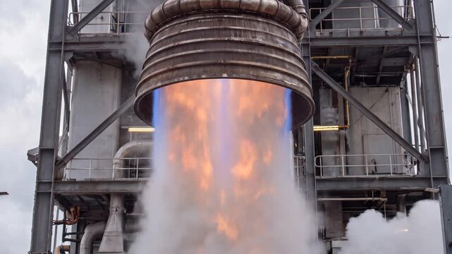 Rocket engine static fire test for space launch propulsion technology
