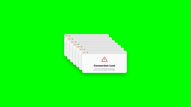 Multiple Connection Lost Error Popups Appearing on Green Screen Background.