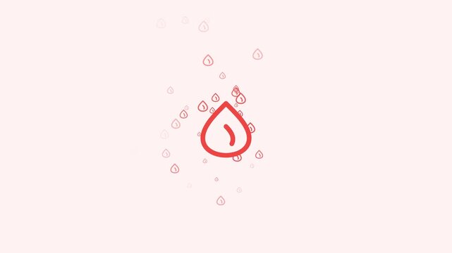 Minimalist Red Water Drop Icon Animation with Floating Bubbles on Soft Pink Background.