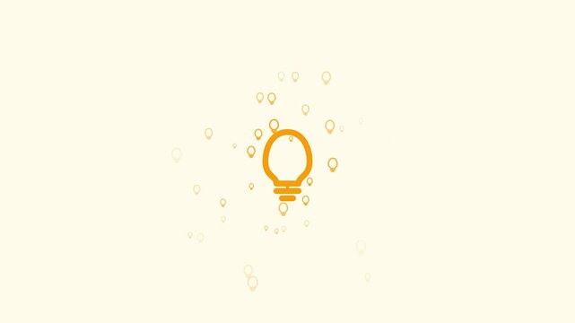 Animated Light Bulb Icon with Floating Particles on Minimalist Background.