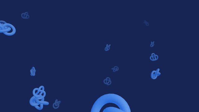 Animated Blue Pretzel Pattern Floating on Dark Blue Background.