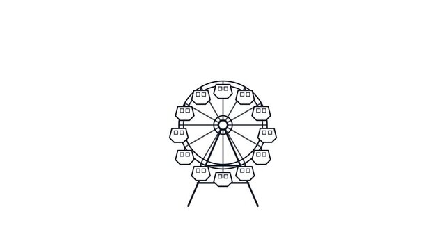 Minimalist Line Art Animation of a Rotating Ferris Wheel on Black and White Backgrounds.