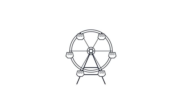 Animated Ferris Wheel Icon Rotating Against Black Background.