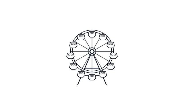 Minimalist White Line Art Animation of a Rotating Ferris Wheel on Black Background.