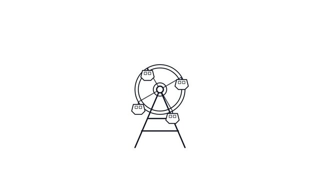 Minimalist Line Art Animation of a Rotating Ferris Wheel.