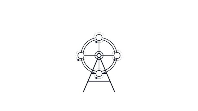 Minimalist Animated Ferris Wheel Icon Loop on Black and White Backgrounds.