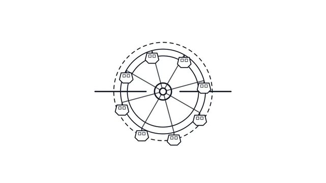 Abstract Ferris Wheel Animation with Rotating Geometric Lines and Circular HUD Elements.