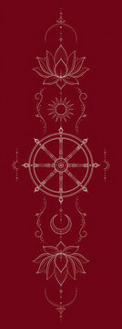 Seamless Dharma Wheel Pattern in Multicolor Sacred Geometry