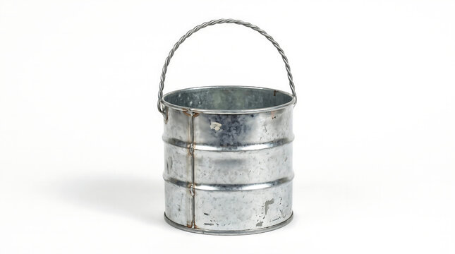 Rustic Galvanized Metal Bucket on White Background