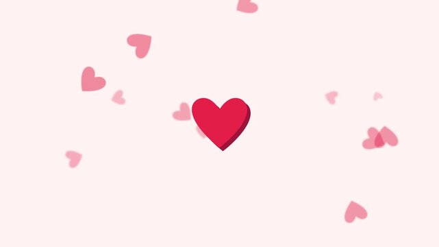 Animated Red Heart Floating With Small Pink Hearts Background.