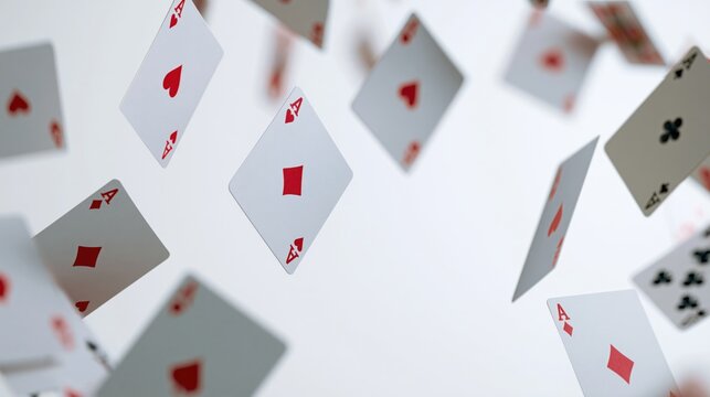 The Floating Playing Cards in Flight Over a Bright White Studio