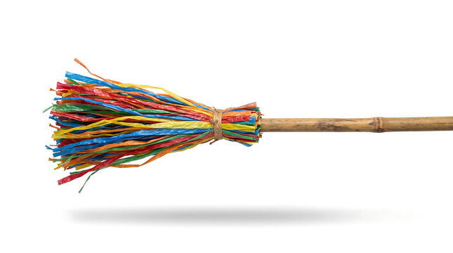 Colorful Handmade Decorative Broomstick Isolated on White