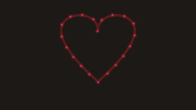 Animated Red Heart Outline Formed by Glowing Dots on Dark Background.