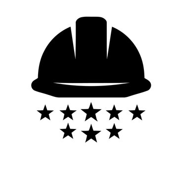 Safety hard hat helmet with stars vector icon for construction worker industrial labor engineer site protection