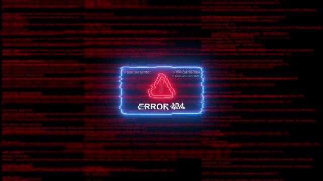 Error 404 not found digital glitch background, with red warning, symbol and scrolling, binary code for, cybersecurity and web development