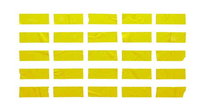 Set of yellow adhesive tape pieces isolated on transparent background