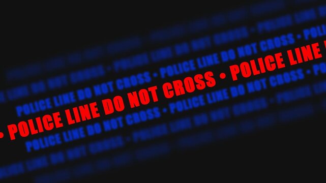 Police Line Do Not Cross Warning Tape Animation on Dark Background.