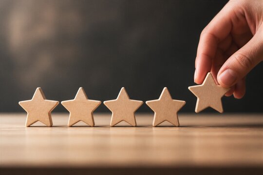 Wooden star figures aligned with hand placing final star