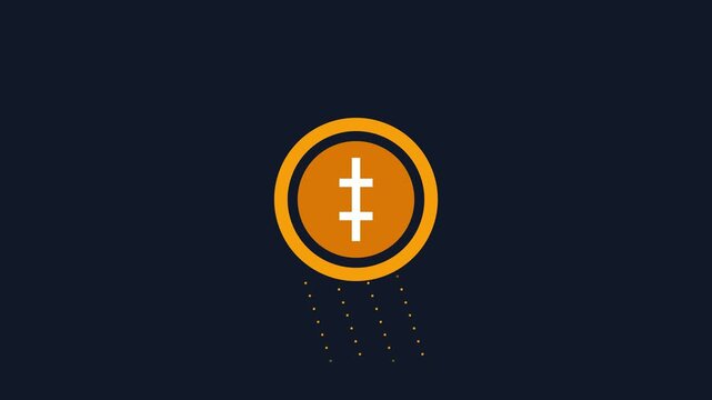 Animated Cryptocurrency Coin Icon with Falling Digital Data Particles.
