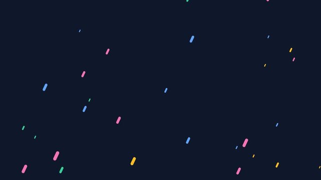 Abstract Motion Background Featuring Floating Colorful Neon Particles on Dark Blue.
