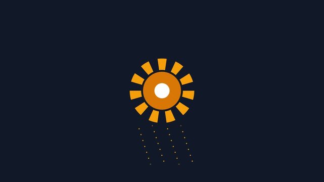 Abstract Animation of a Glowing Sun Icon Transforming into Digital Data Particles.