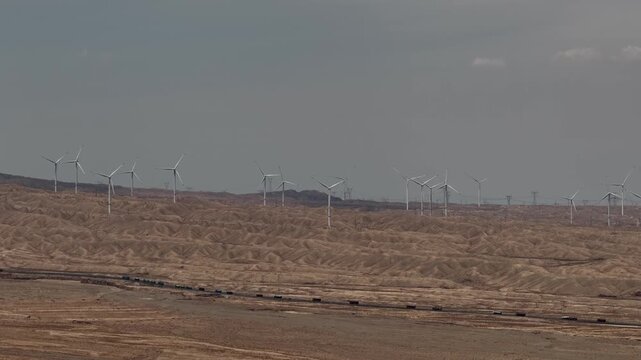 Renewable Energy Landscape with Solar Panels and Wind Turbines in Arid Hilly Terrain of Northwest China