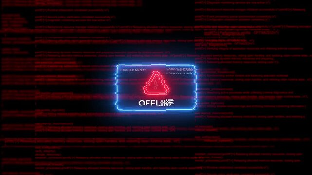 Offline server error warning sign with glitch digital code background, for cyber security, and network failure concept