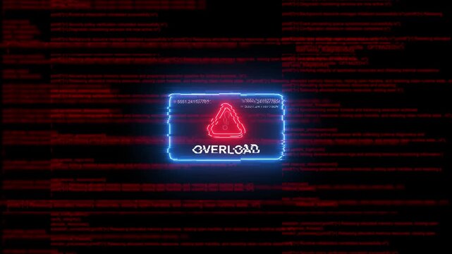System overload warning alert with glitch digital code background, cyber security error notification